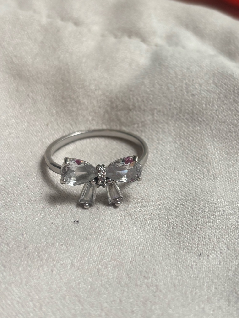 Silver Bow Crystal Ring - Clear Stones
